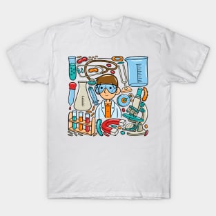 Man Scientist Kawaii Doodle T-Shirt